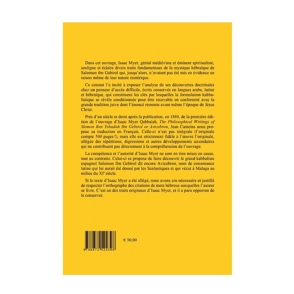 La Kabbale. Les Écrits Philosophiques de Salomon Ben Yehudah Ibn ...