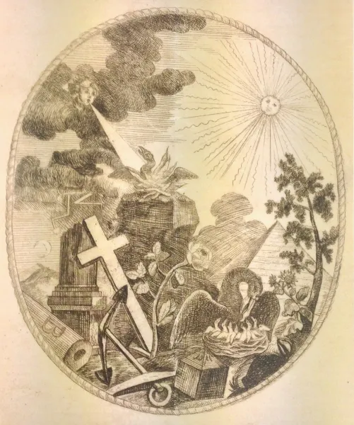 Emblèmes rosicruciens, gravure (circa 1780) (P. 127)