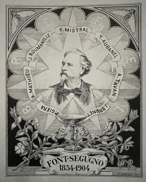 5. Portrait de Mistral avec les noms des six autres fondateurs du Félibrige (p. 205)