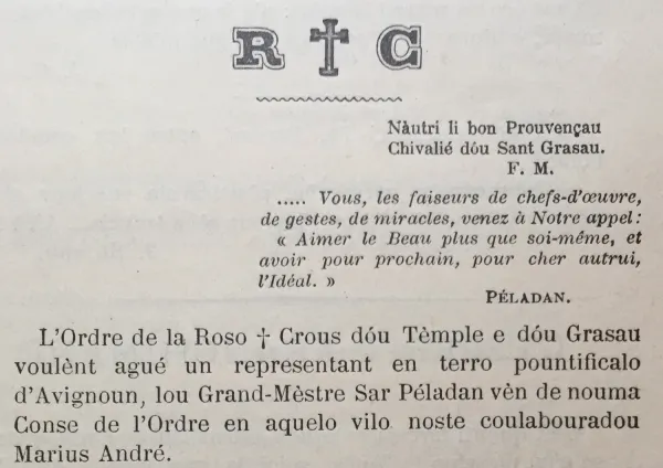 7. Début de l’article en Provençal de Mistral sur la Rose-Croix de Péladan (p. 210)