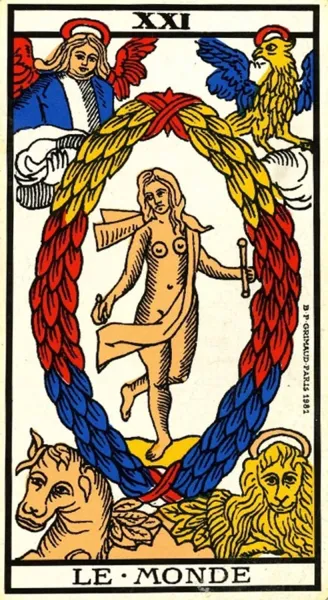 14. l’arcane XXI, Le Monde, du Tarot de Marseille. (p.262)